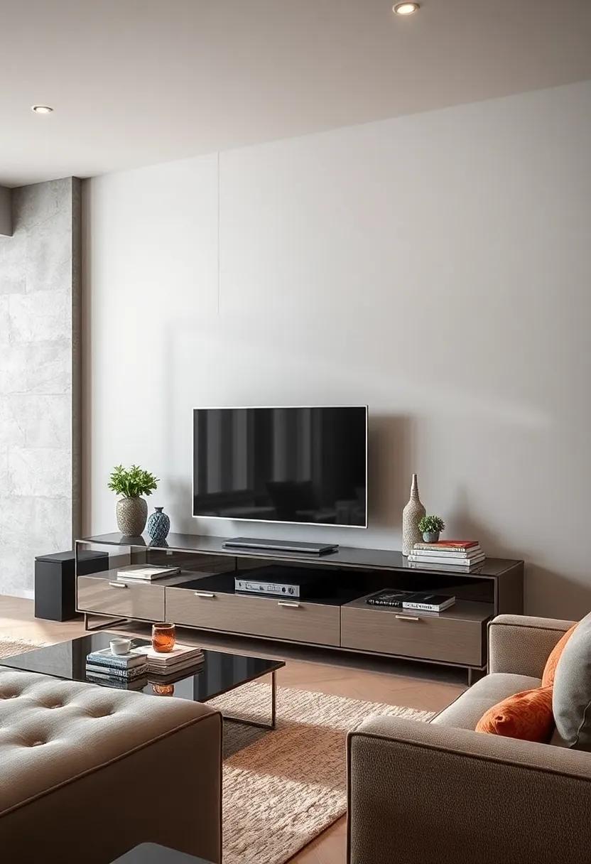 Reflection Perfection: A​ mirrored glass TV unit that not only serves practical purposes but‍ also adds a touch of glamour and⁣ reflects light beautifully