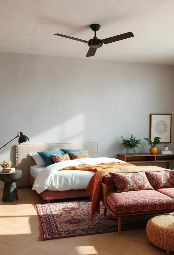 25 Unique Ways to Embrace Eclectic Bedroom Design with Retro-Style Textiles