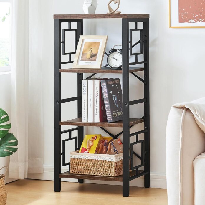 Why We Love This Vintage Industrial 4-Tier Bookshelf for Small Spaces