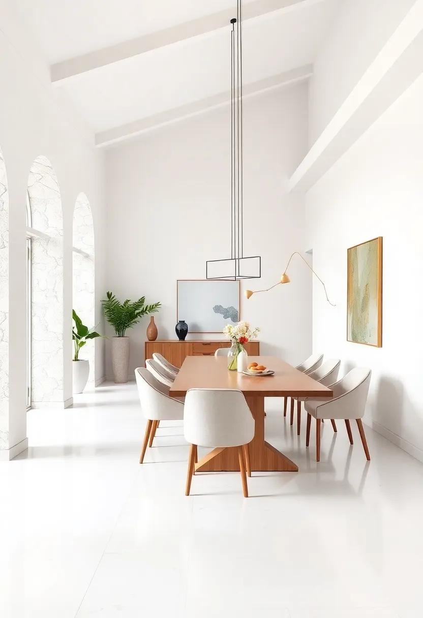 Embrace Minimalism: A sleek, all-white dining room with‍ a simple rectangular table and unobtrusive chairs allows for a clean, unobstructed ⁤view ​that invites conversation and ⁢connection