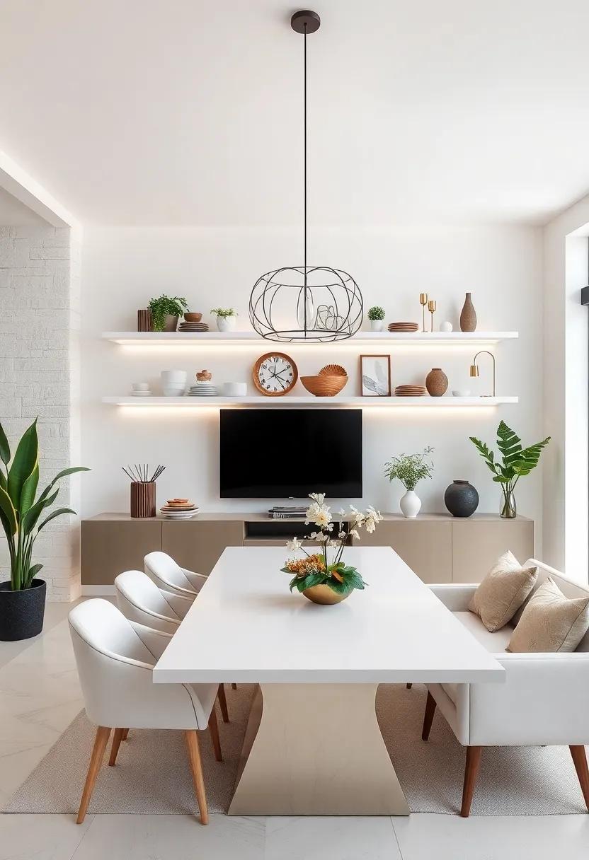 Floating Shelves: Install white floating shelves to display elegant dining ‌accessories, chic dishware, or curated home decor ‍pieces that enhance the room’s character