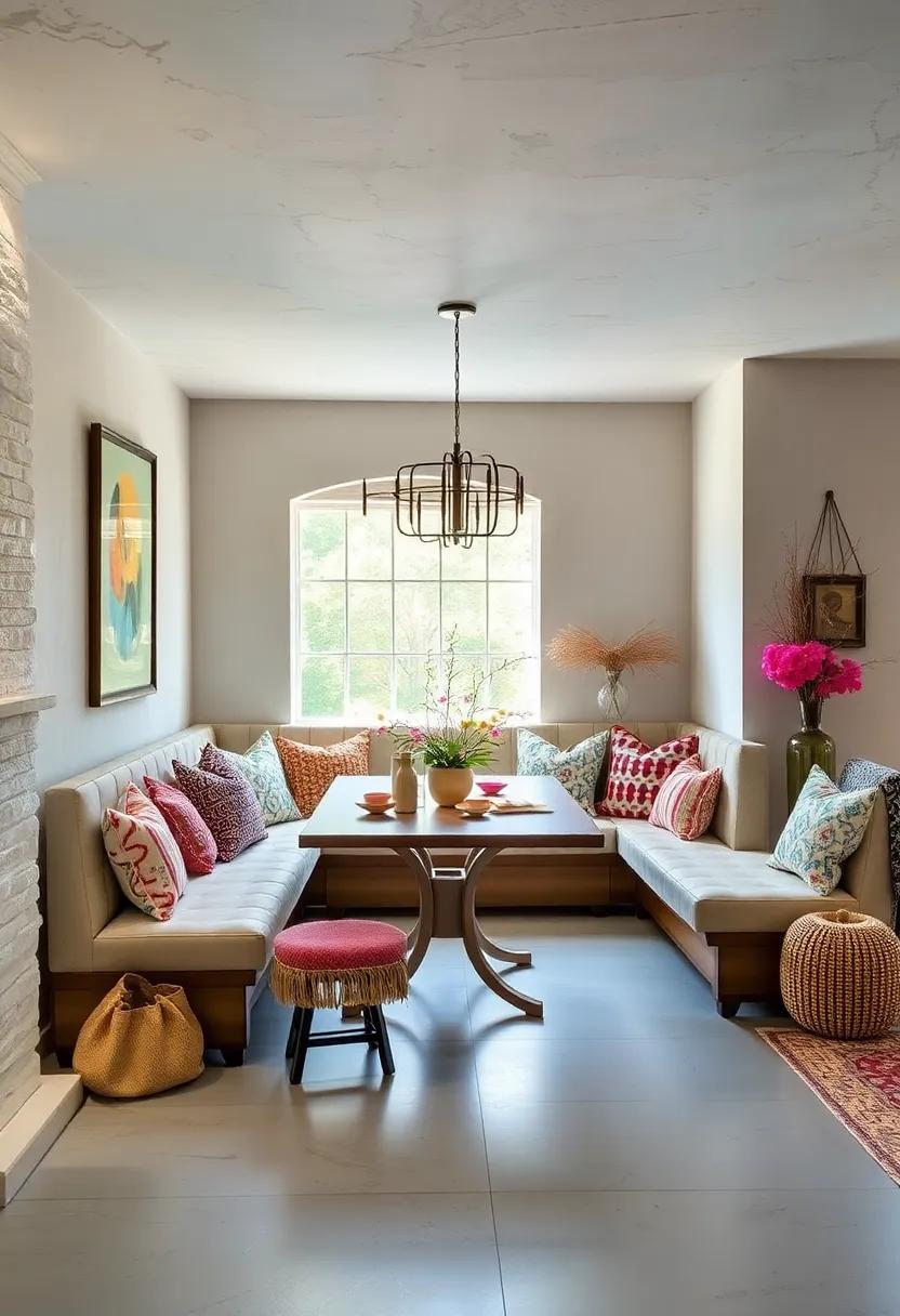 Bohemian Retreat: Layer fabrics and textures to create a whimsical banquette that invites free-spirited ⁢dining and ​relaxation