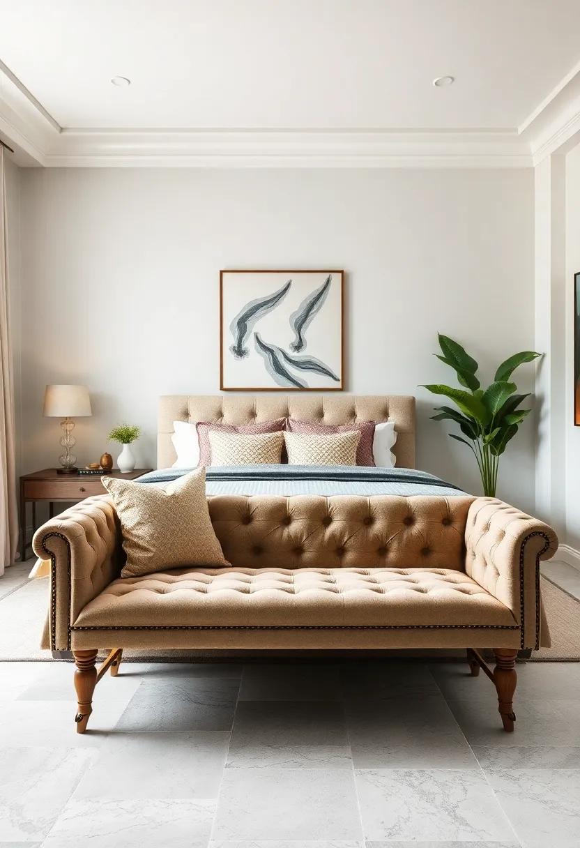 Classic Lines with a Chesterfield Bench: Inject a⁢ dose of sophistication ⁢into your ‍room with a Chesterfield bench‌ complete with ⁢deep button‍ tufting, effortlessly enhancing the elegance⁢ of your space