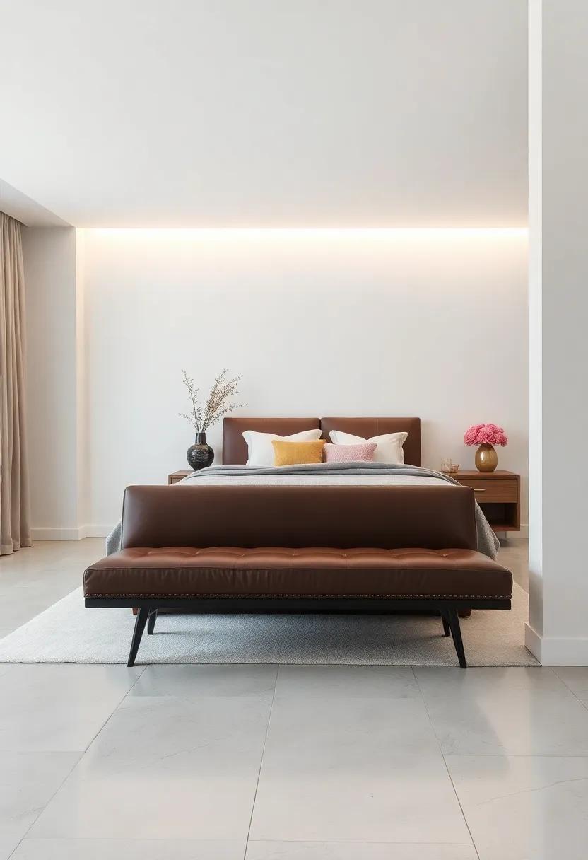 Cosmopolitan Edge with a Faux​ Leather Bench: Elevate your bedroom with a faux ⁤leather bench that combines a sleek finish with a chic backrest, perfect⁣ for adding a touch of urban style and luxury