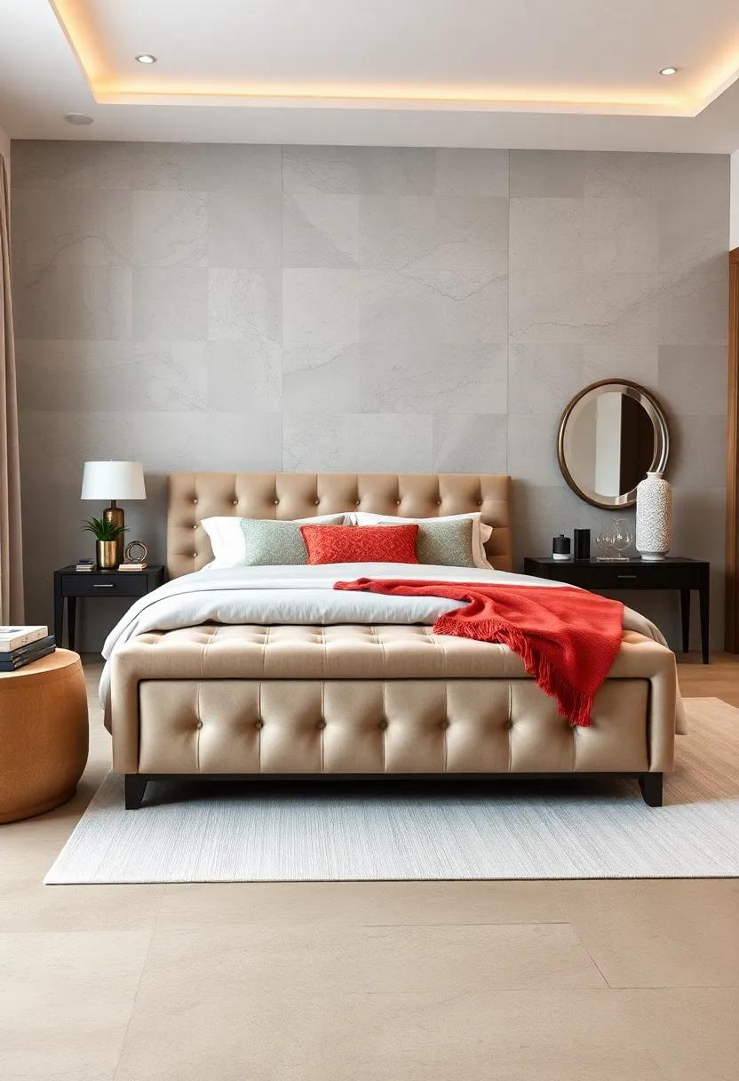 Elegant Touches with a ⁣Tufted ⁤Storage Bench: Keep your bedroom organized with an‍ elegant‌ tufted storage bench that provides hidden compartments for blankets and pillows, all while providing a plush⁣ spot to sit
