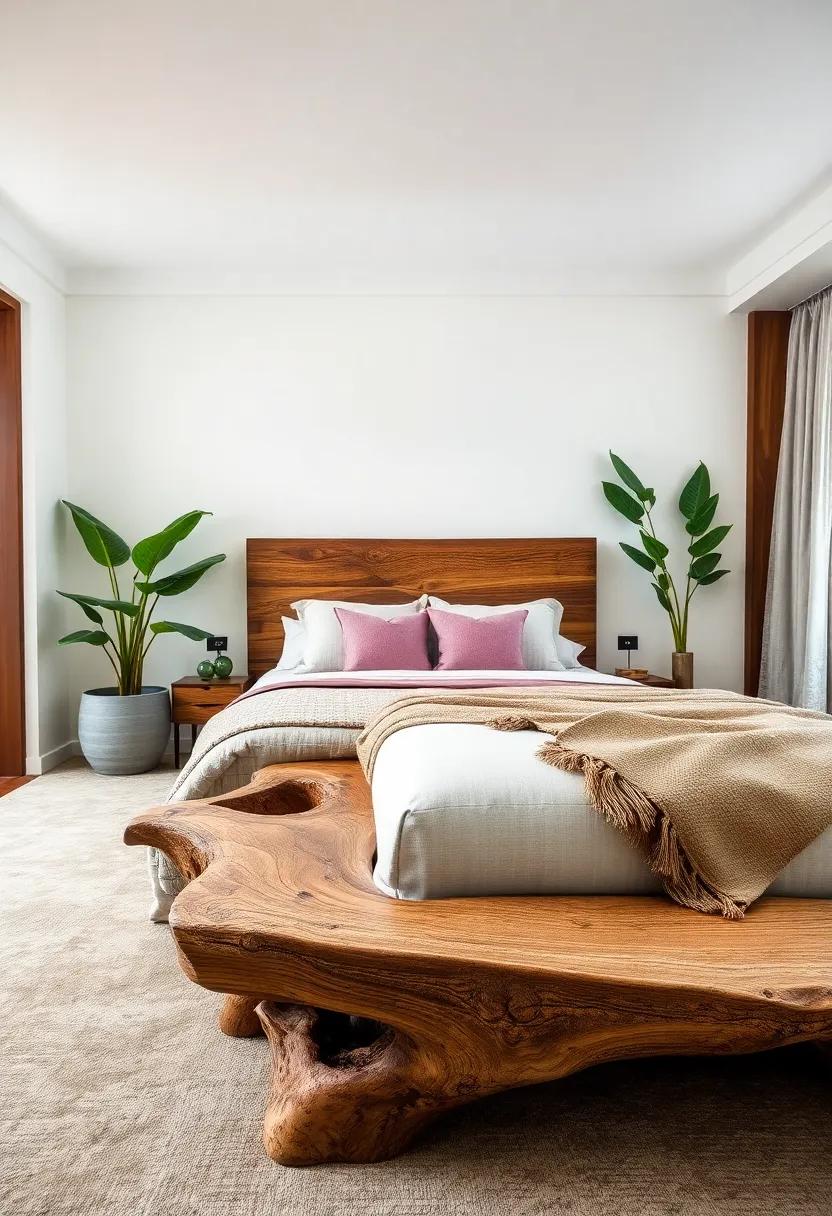 Nature-Inspired with a Driftwood Bench: connect ⁤with nature‍ using a handcrafted driftwood bench that ‍boasts a unique, organic form, offering a⁤ rustic yet sophisticated seating option that enhances your bedroom’s tranquility