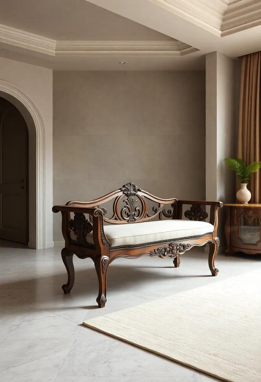 Vintage Appeal⁣ of a⁣ Rococo-inspired Bench: Bring ⁣a touch of history to your space with a‌ Rococo-inspired‍ bench that features ‍intricate carvings and⁢ an⁢ upholstered⁣ seat, ‍making⁤ it a ⁢captivating focal ‌point in your⁣ bedroom