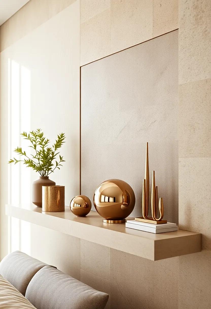 Metallic Orb Sculptures: Place shiny metallic orbs in varying sizes to reflect light and add a dynamic contrast to your decor