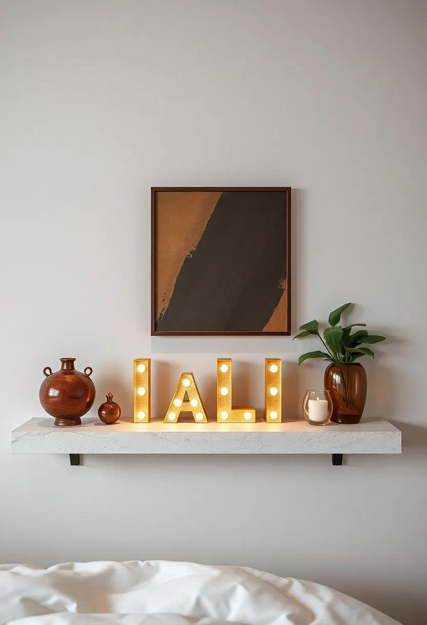 Personalized Name or Initial Sculptures: Finish your shelf decor with customized small letter sculptures that give a personal and stylish touch