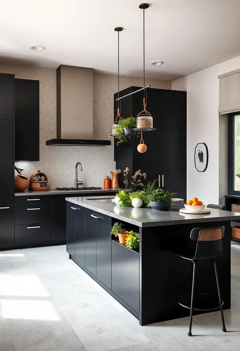 Black Island ​Featuring‌ Integrated Herb Garden and​ Hanging pot Rack