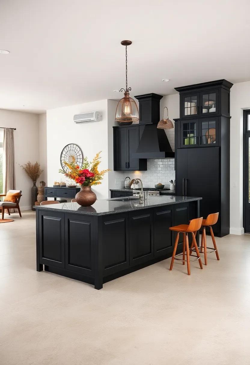 Classic‍ Black Shaker Style Island ​with Traditional Pendant​ Lighting