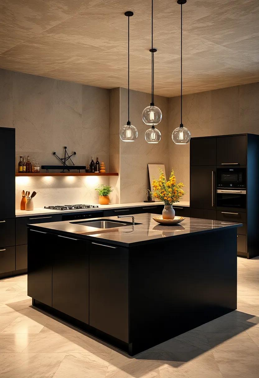 Contemporary Black Island with LED Under-cabinet Lighting and ⁣Touch Controls