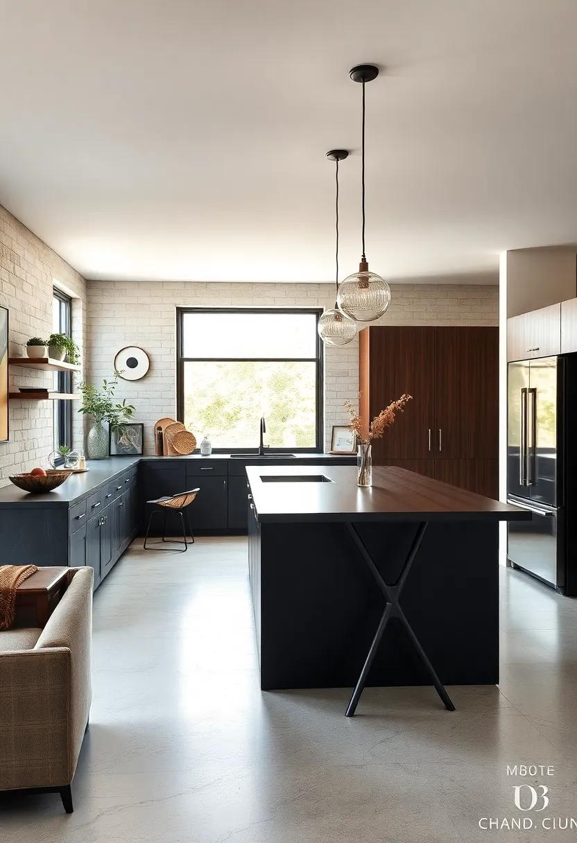 Elegant Black Island‍ Featuring Dark walnut‍ Counter and Sculptural Legs