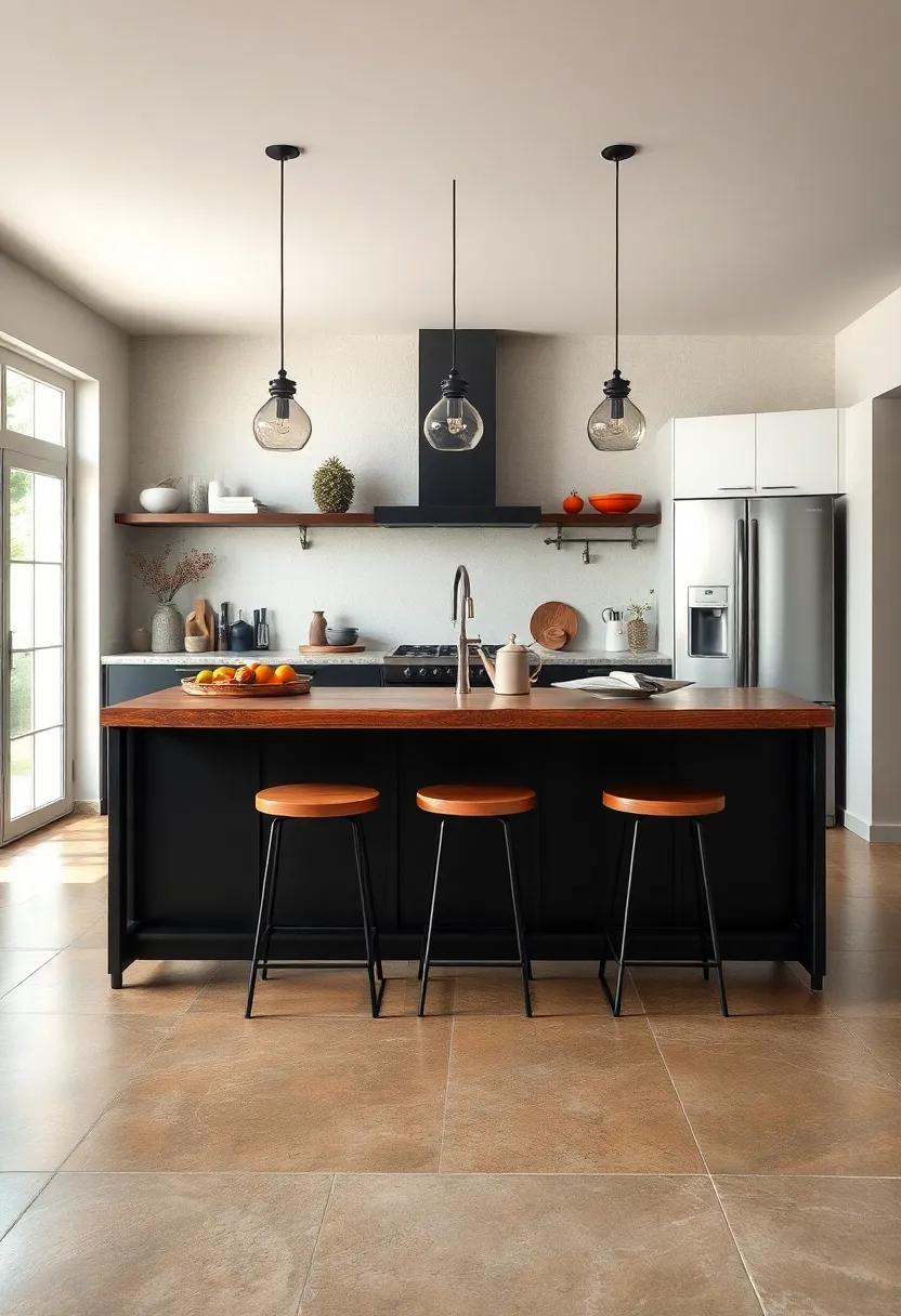Industrial​ Black Island with Metal Frame and Reclaimed Wood ​Top