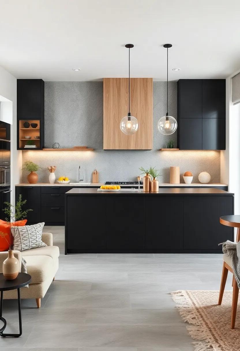 Scandinavian-inspired Black Island with Light Wood Accents and⁤ Clean lines