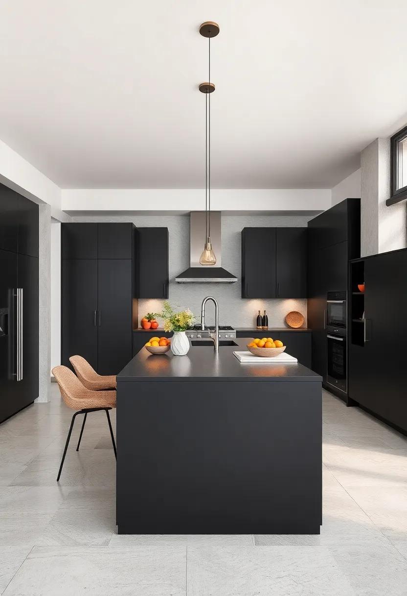 Sleek Black Matte Finish Island ⁤with Built-in Wine Cooler