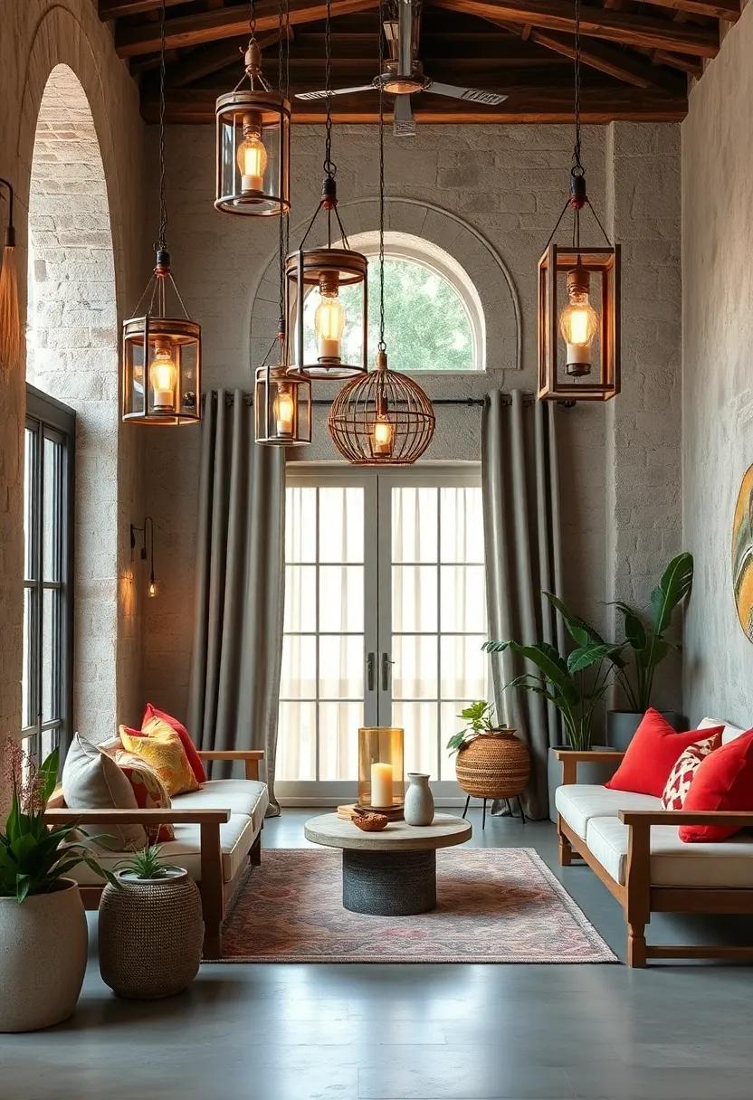Concrete Lanterns: Embrace minimalism with raw concrete lanterns that add a modern twist while still fitting a bohemian ⁢theme