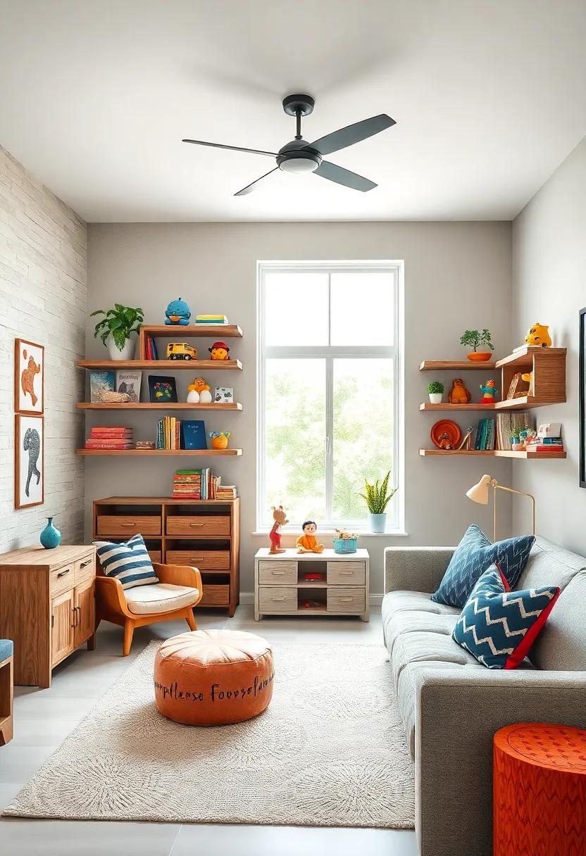 Floating‍ Shelves:‍ Install floating shelves‌ at various heights ⁣to ⁣display toys and books,fostering a playful atmosphere while saving floor⁤ space