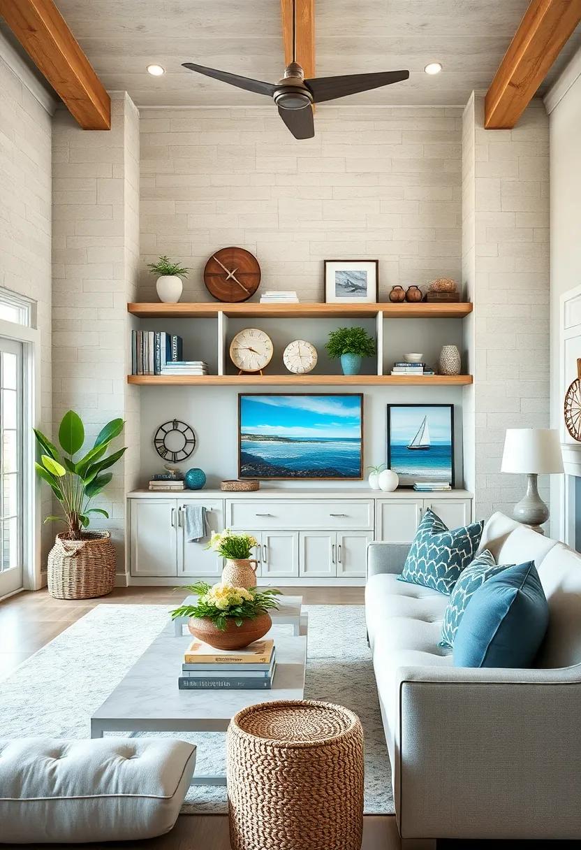 Arrange an​ open shelving⁣ unit ⁣styled with beach finds and ⁢coastal books to personalize your⁤ space