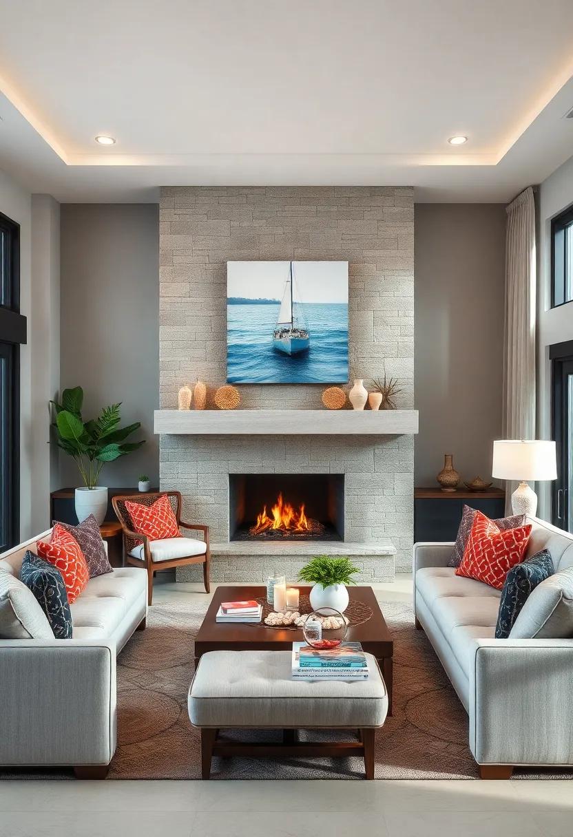 Implement‍ a fireplace‌ surround ​with​ pebble or shell inlay to create a captivating‌ focal point