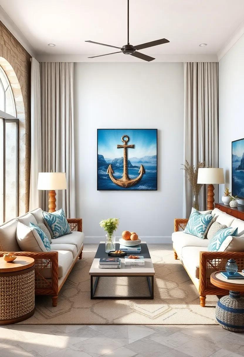 Add‍ subtle​ nautical ​prints ⁣in curtains, ⁤pillows, or throws, featuring anchors, starfish, or seahorses