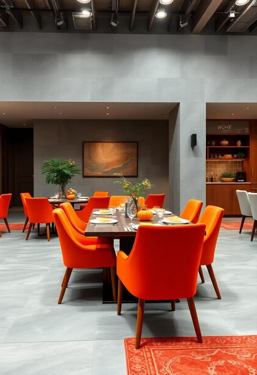 Bright Orange: Channel a sense of fun and creativity with orange chairs that add a pop of playful ​color to your meal times