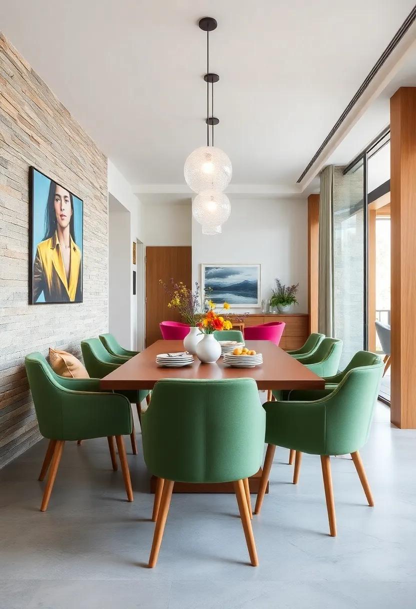 Muted Sage: For a more understated look, sage green chairs provide a serene touch that harmonizes with ​natural wood tones