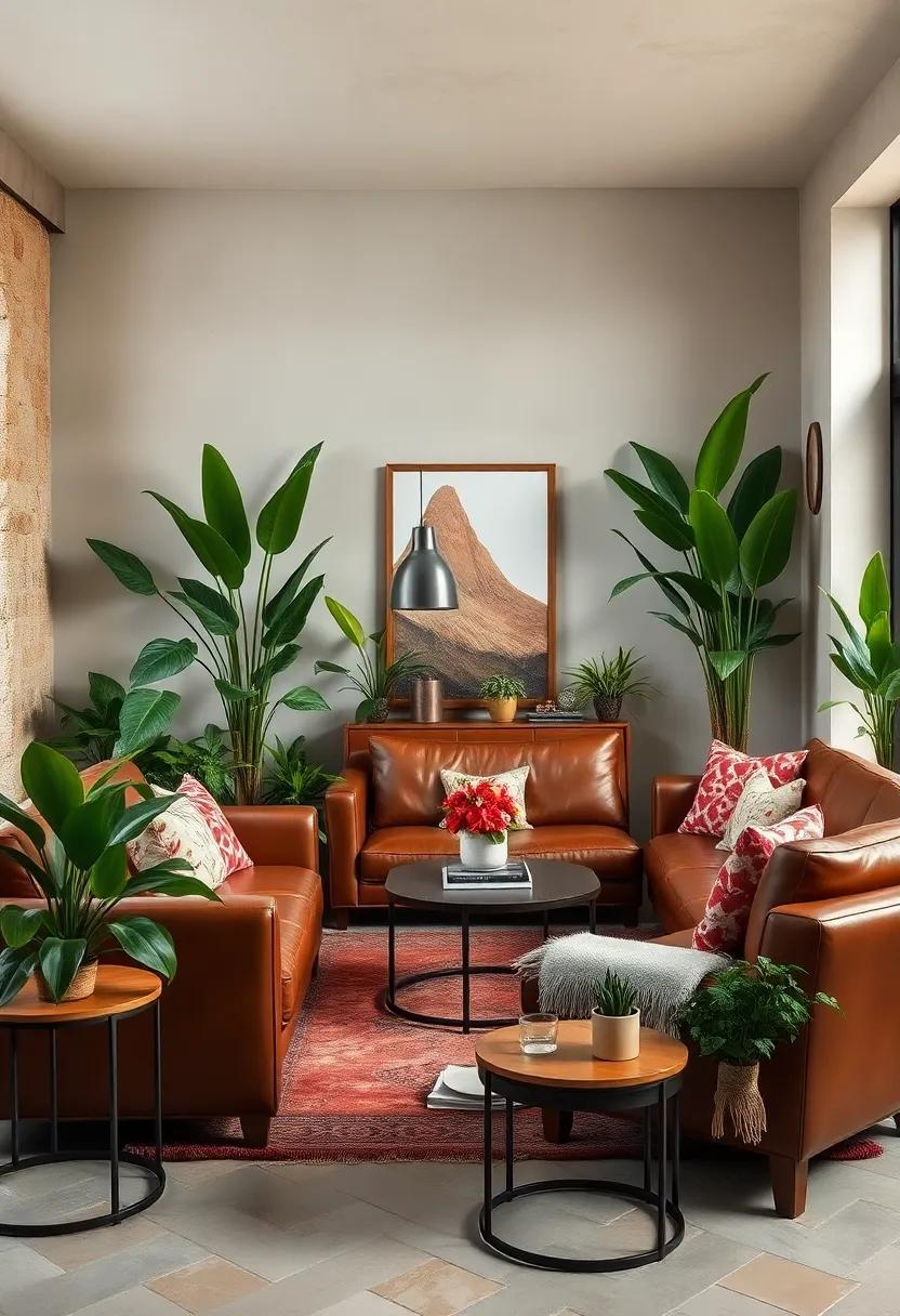 Incorporate Indoor Plants: Bring‌ in various indoor plants to infuse life and vibrancy, creating a refreshing contrast against leather hues