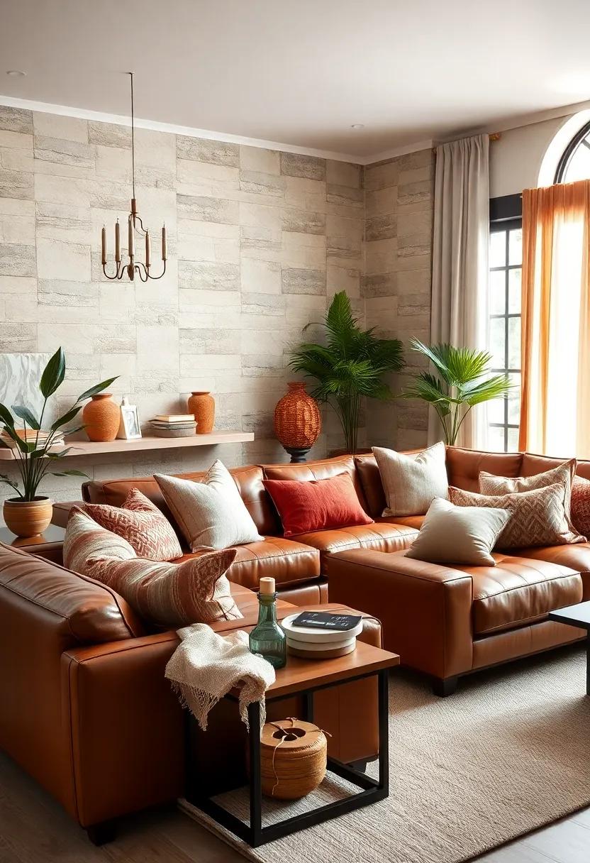 Build Layers with Throw Pillows: Add various throw pillows in earth-toned fabrics to​ soften ​leather furniture⁢ and ​invite⁤ comfort