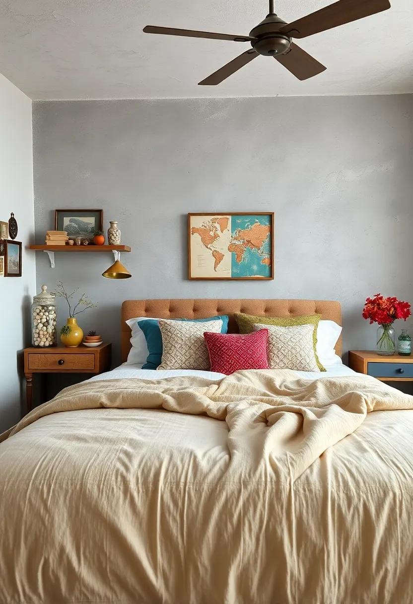 Create a gallery wall with framed pieces of vintage fabric or textile art, adding vibrant splashes of color to your room