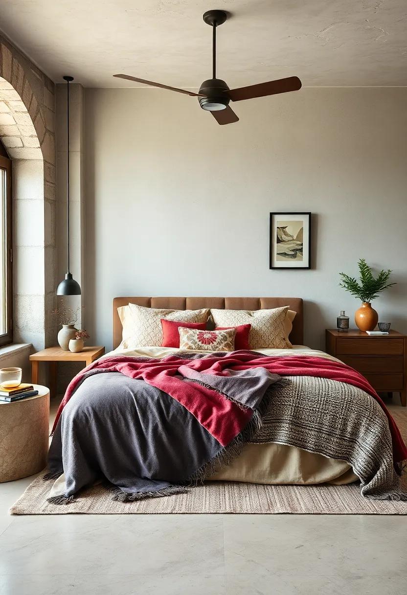 Experiment with layering different sizes of bed throws or blankets at the foot of the bed​ for a cozy, lived-in look