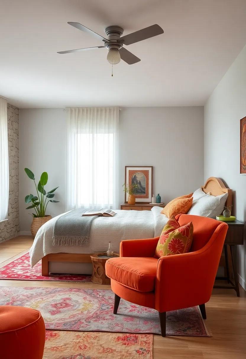 Add a statement piece like a retro armchair upholstered in bold fabric to create ⁣a cozy ⁢reading nook within the bedroom