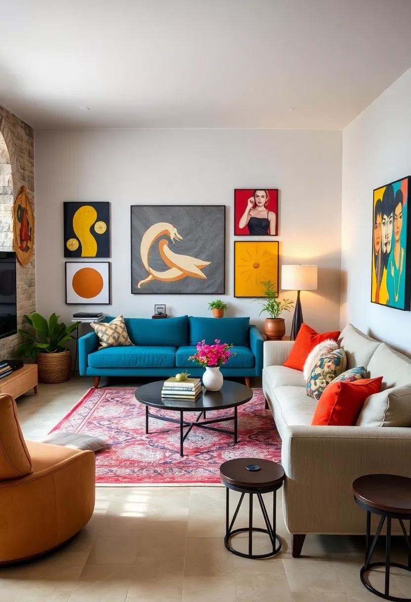 Pop Art Accents: Incorporate⁢ pop art prints on cushions, throws, or wall hangings to bring‍ playful, nostalgic flair to your living room