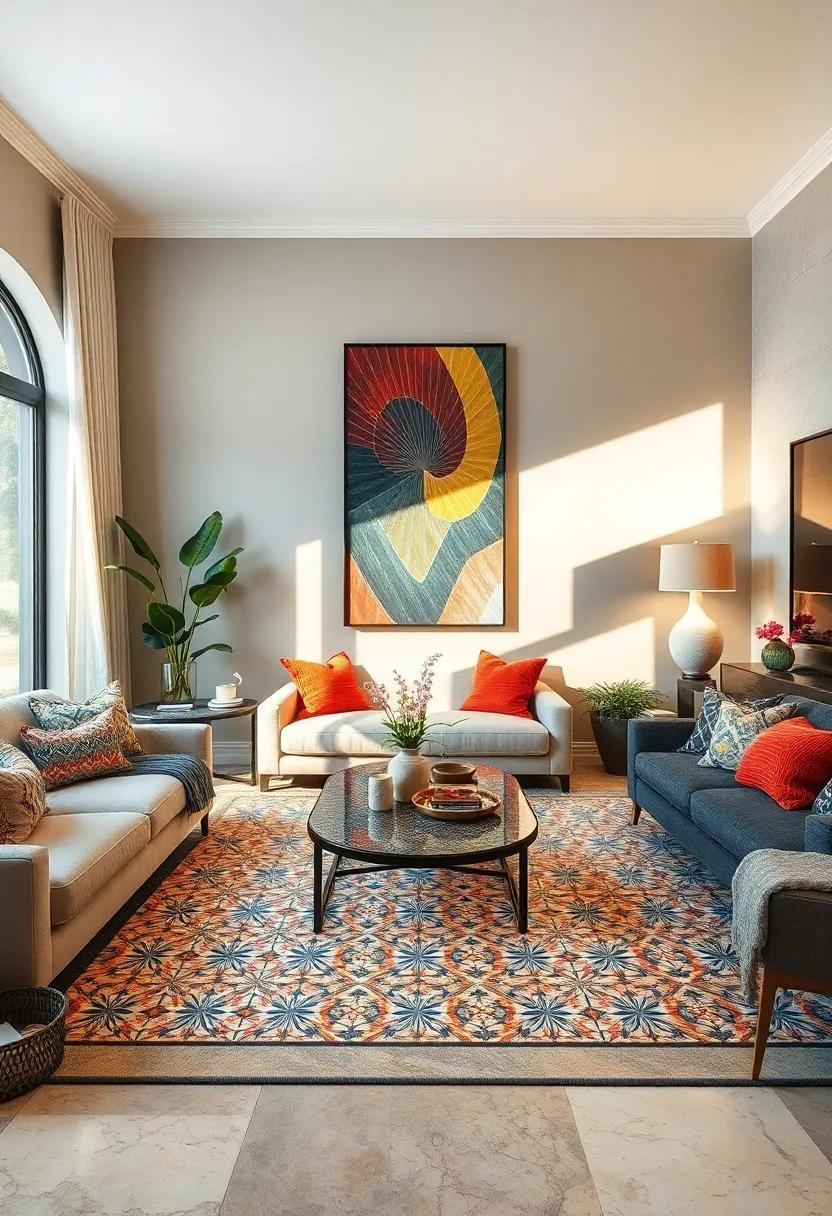 Retro Mosaic Tile Inlays: Integrate mosaic tile patterns with bold retro geometric prints into coffee tables or accent surfaces for tactile interest