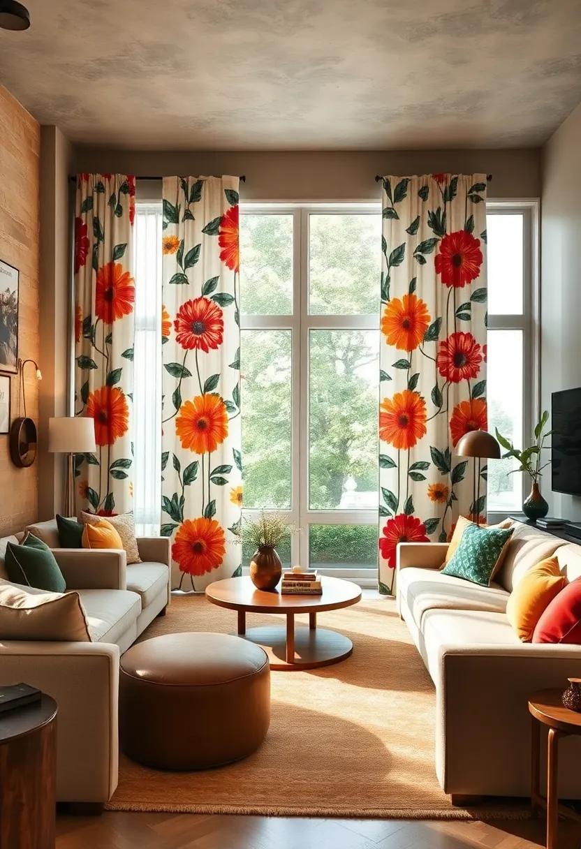 Mod Floral‌ Curtains: ⁤Hang curtains with ‌bold, oversized floral prints reminiscent of‍ the 60s and ​70s to frame your windows with style
