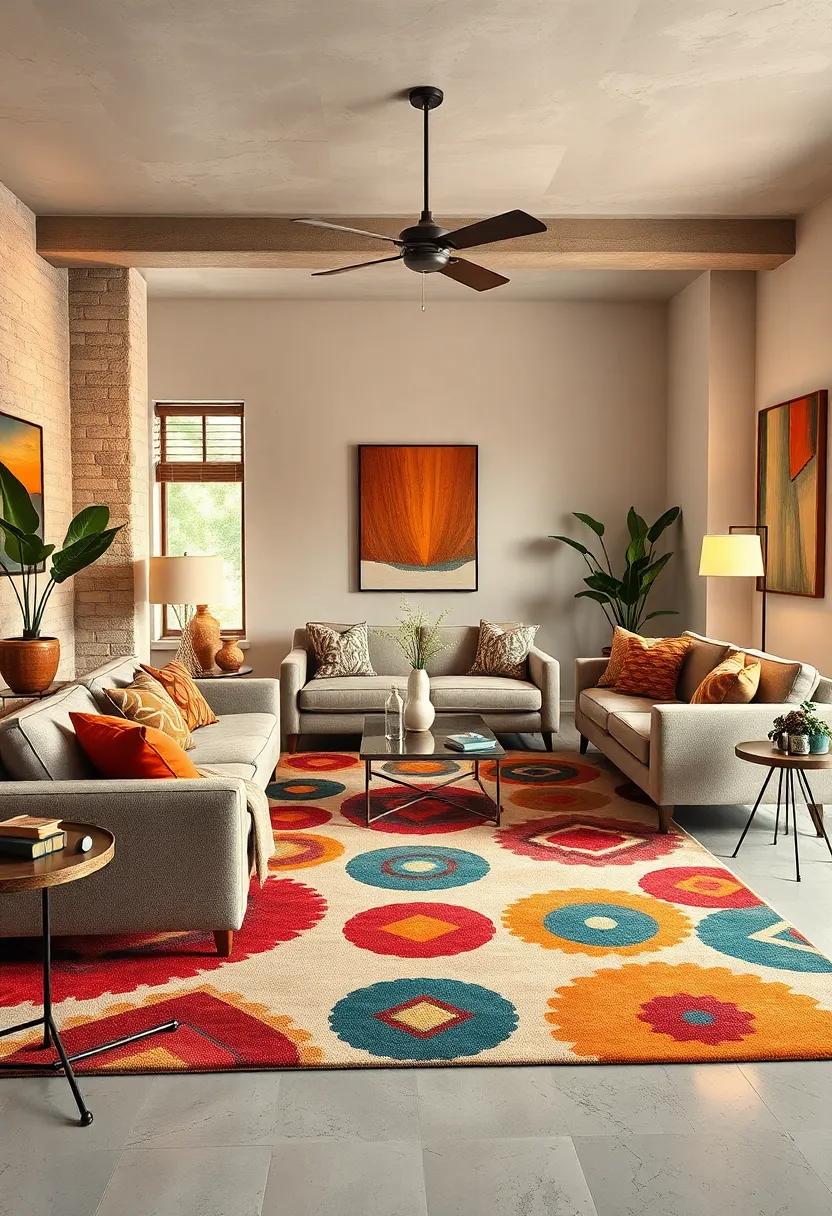 Retro Graphic area Rugs: Ground ​your room with area rugs that showcase bold, vintage-inspired graphic designs⁤ in ⁣eye-catching colors