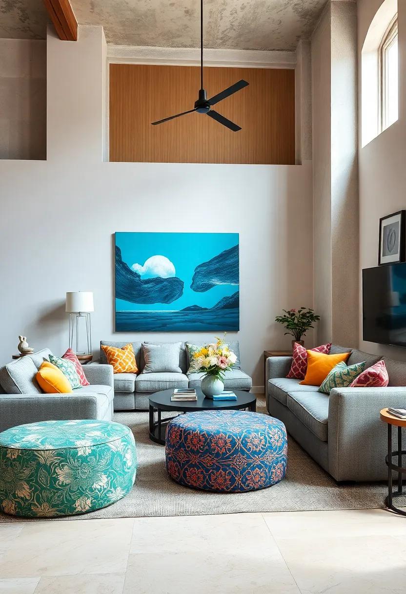 Graphic Print ⁢Poufs‍ and Ottomans: Use poufs ​or ottomans covered in graphic retro prints to inject pattern and extra seating without overwhelming the space