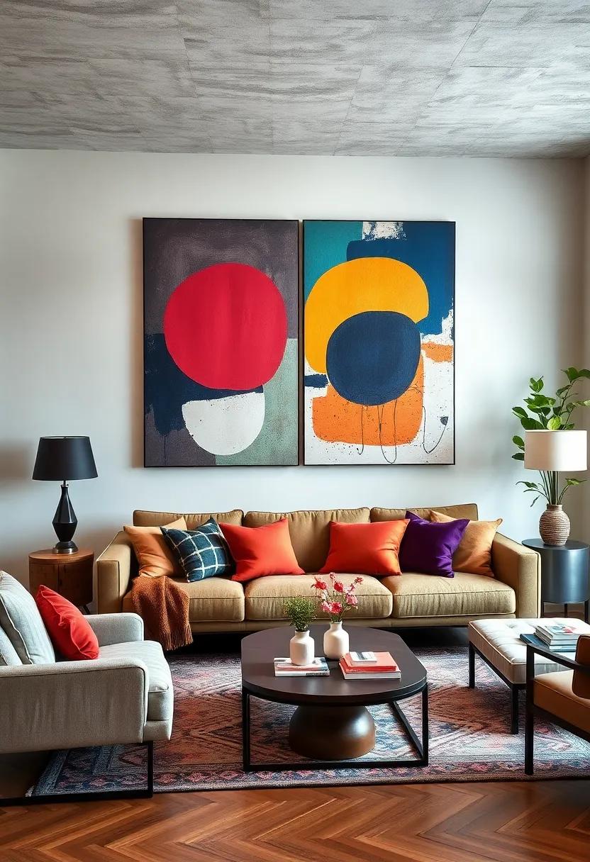 Abstract Retro Canvas Art: Hang oversized canvases featuring abstract shapes and saturated color blocking reminiscent of the 60s art scene