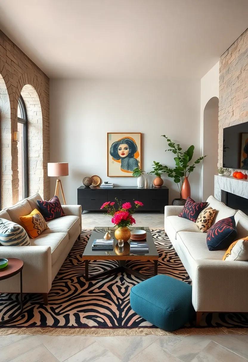 Funky Animal Print Accents: Use animal-inspired prints like zebra or leopard in saturated retro colors on rugs or pillows for a wild vintage edge