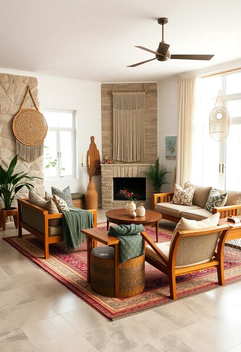 Embrace the Warmth of Wood: begin with rich ‌wooden furniture that features clean lines typical of mid-century modern design,paired with textured ‍boho-inspired textiles like woven rugs and macramé wall hangings