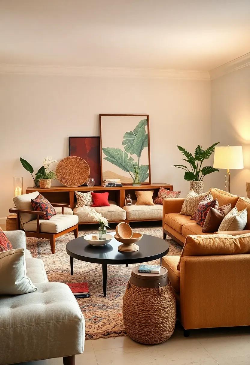 Balance ⁤Minimalism with⁣ Textural Layers:⁣ Choose minimalist mid-century side tables to display a⁤ curated​ collection ‍of bohemian decor⁢ items, such as ​handwoven baskets ​and artisanal ceramic bowls