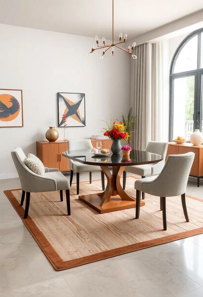 Place an elegant area rug⁣ underneath⁣ the dining table to define the space and add warmth