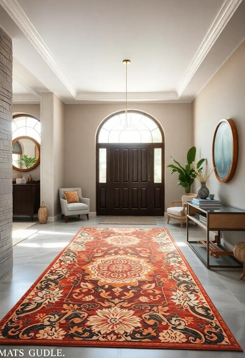 An intricate floral motif‍ rug paired with antique brass accents creates timeless charm