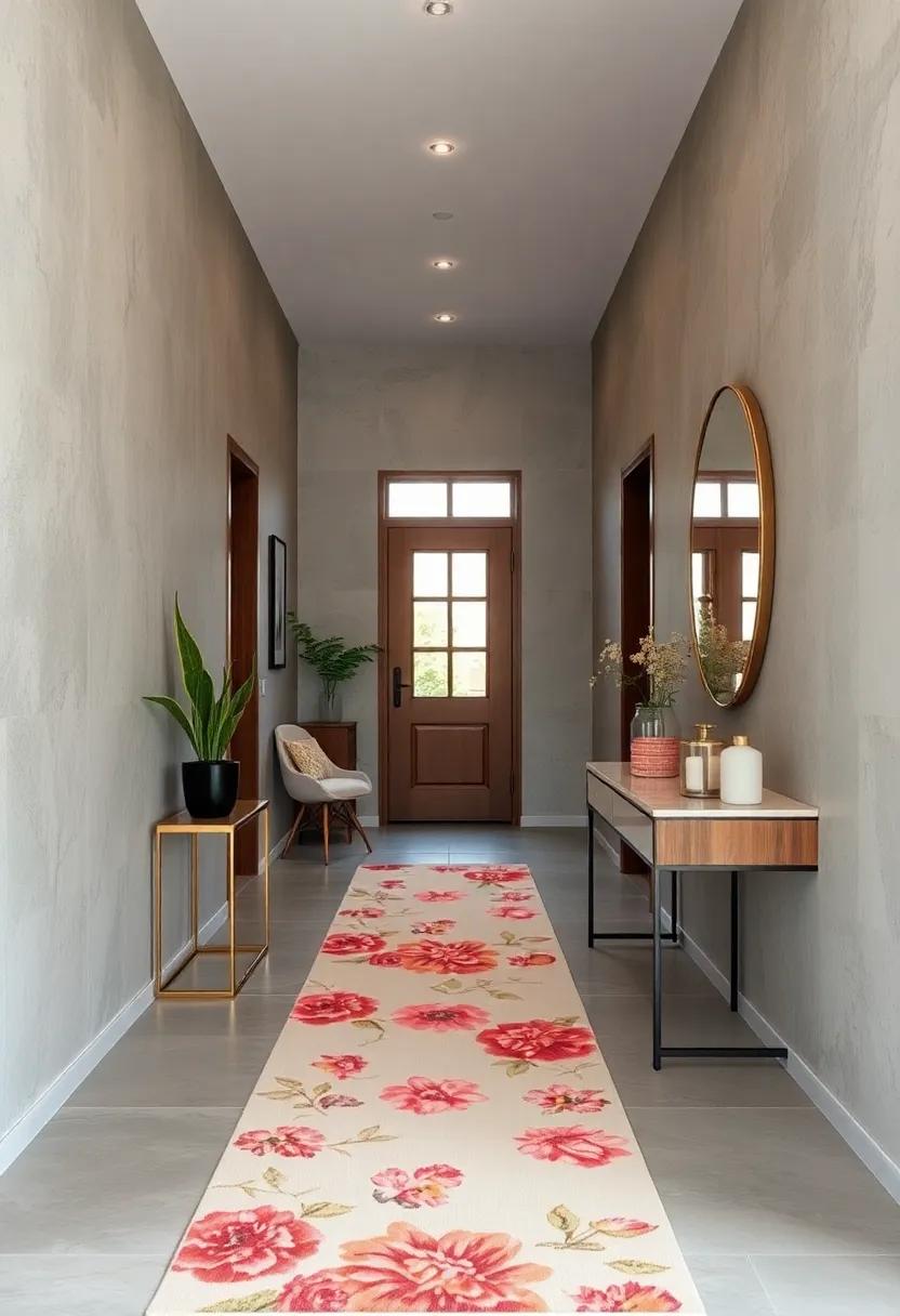 A subtle floral runner enriches a narrow hallway with texture ⁢and inviting color