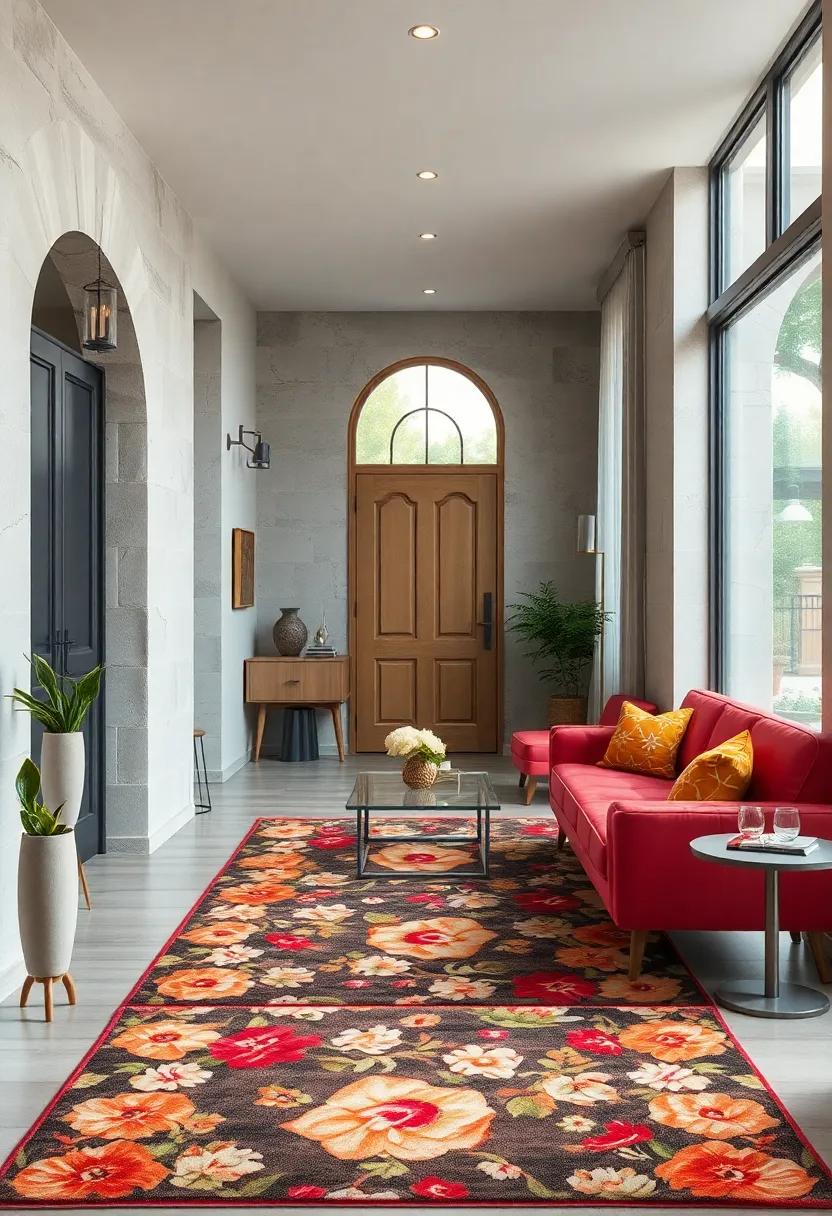 A timeless floral rug welcoming guests into a softly lit space creates ‌an instant sense of comfort