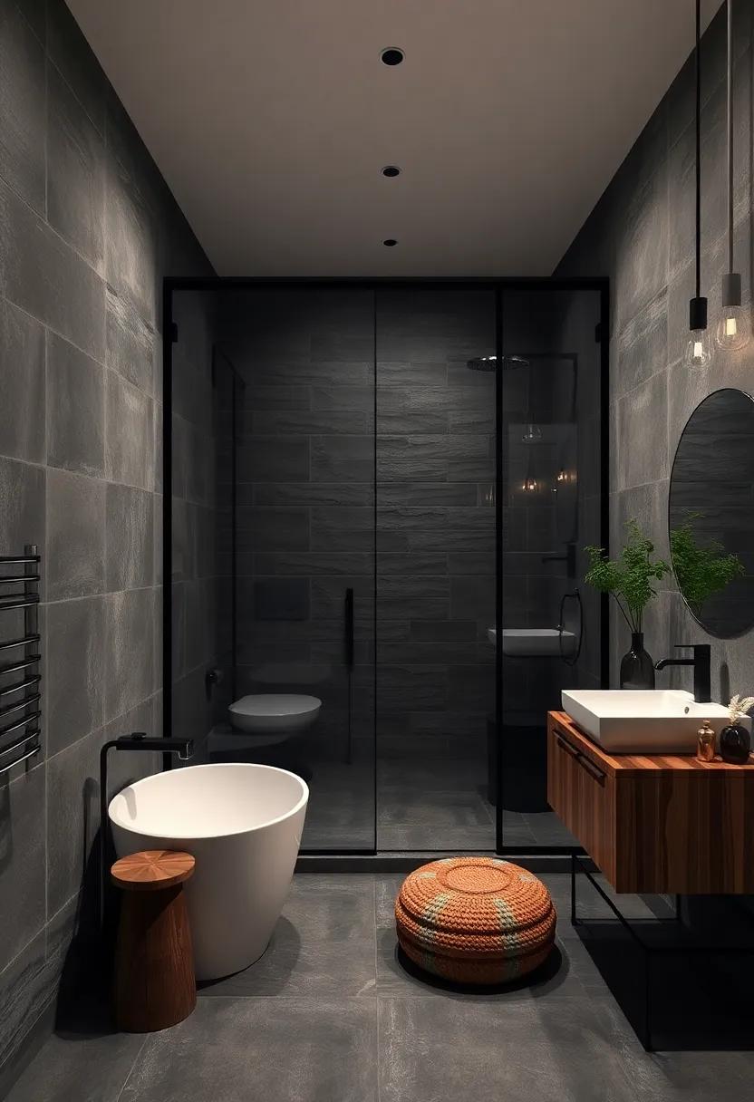 enclosed Elegance: Incorporate ⁣a glass shower ⁣enclosure framed in ⁤black metal, allowing the dark tones to speak without overwhelming the overall design