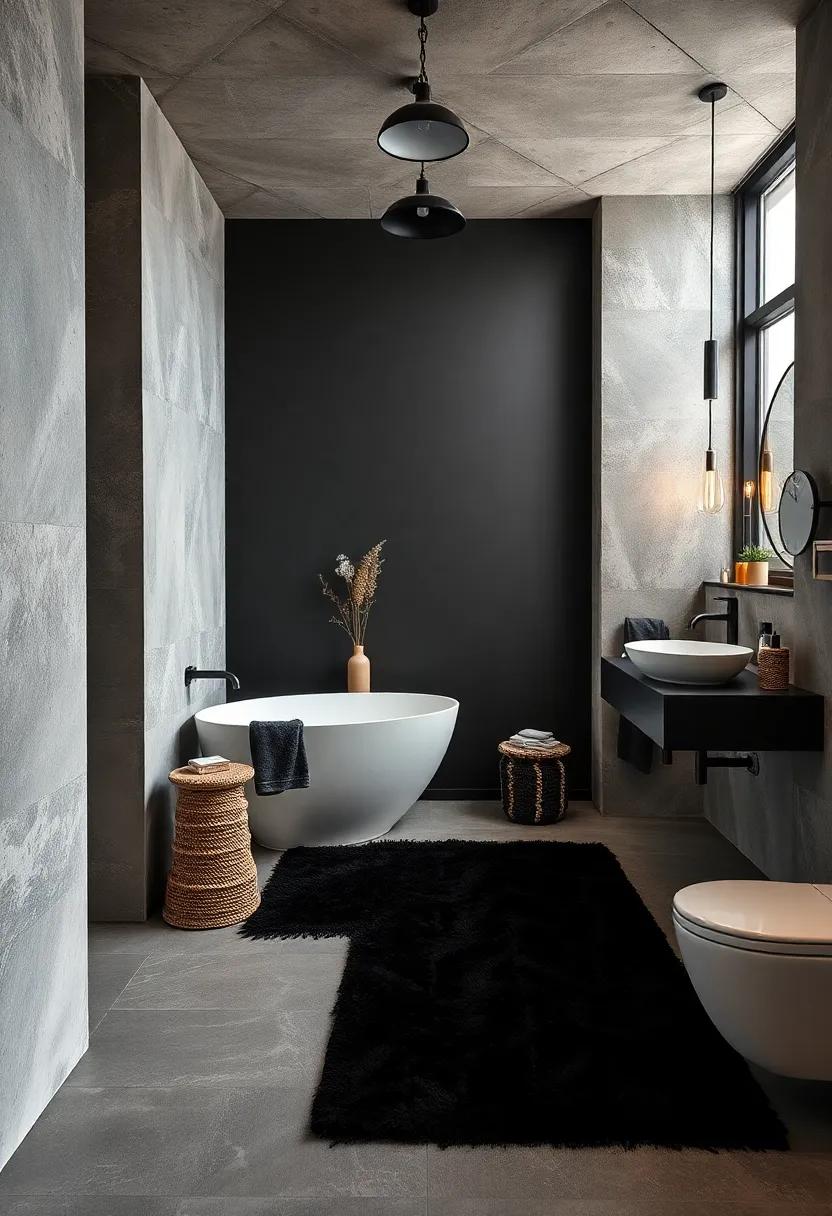 Enhanced Textures: Integrate textiles, such as a plush⁣ black rug⁣ or dark ‌towels,⁤ bringing⁤ comfort and‍ warmth to the hard surfaces typical of industrial design