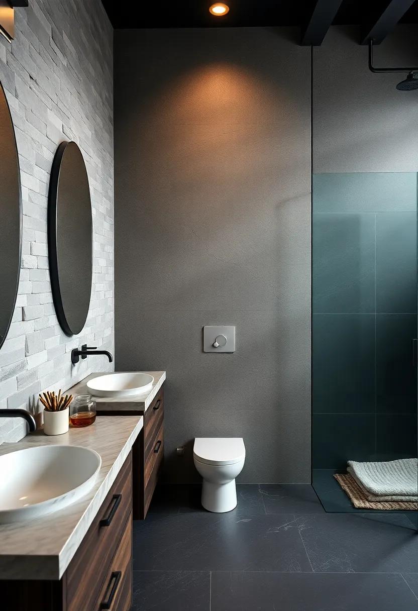 Industrial Chic: Stainless steel sinks and dark⁣ wood vanities come together seamlessly, presenting a design​ that celebrates‌ the raw, industrial aesthetic while maintaining functionality