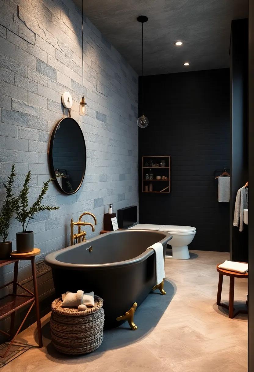 Subtle French Influence:⁢ A dark painted bathtubs with ‌gold accents‌ captures⁤ refined elegance; add vintage-inspired touches​ for a hint ⁤of French country flair amidst the industrial vibe