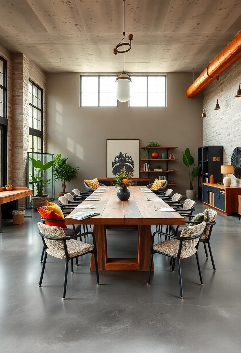 Creative Collaboration: A‍ large,communal table made of reclaimed wood invites collaboration in home​ offices,set against an expansive ⁤concrete floor perfect for brainstorming sessions and creative endeavors ‍with friends and family